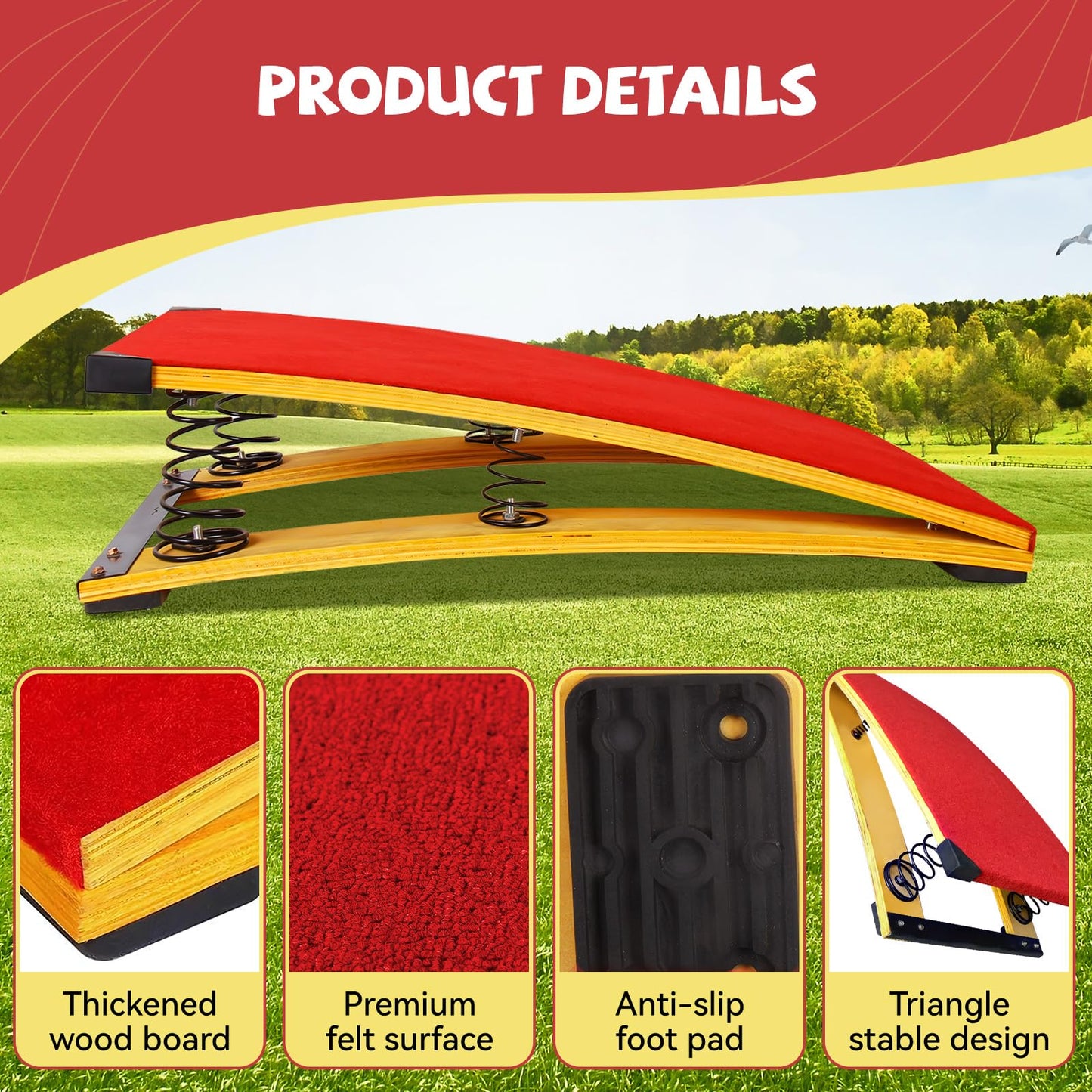 4 Springs Gymnastics Springboard for Kids, 31.5"X19.7" Vaulting Training Spring Boards Gymnastics, Portable Curved Spring Board Gymnastics Vault with Anti-Slip Mat for Outdoor Training Exercise