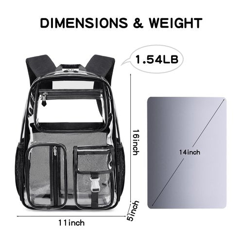 Cusangel Heavy Duty Clear Backpack Clear BookBag,16 x11 x5inch TPU Large Capacity See Through Backpack for Sport Events,Travel (Black)