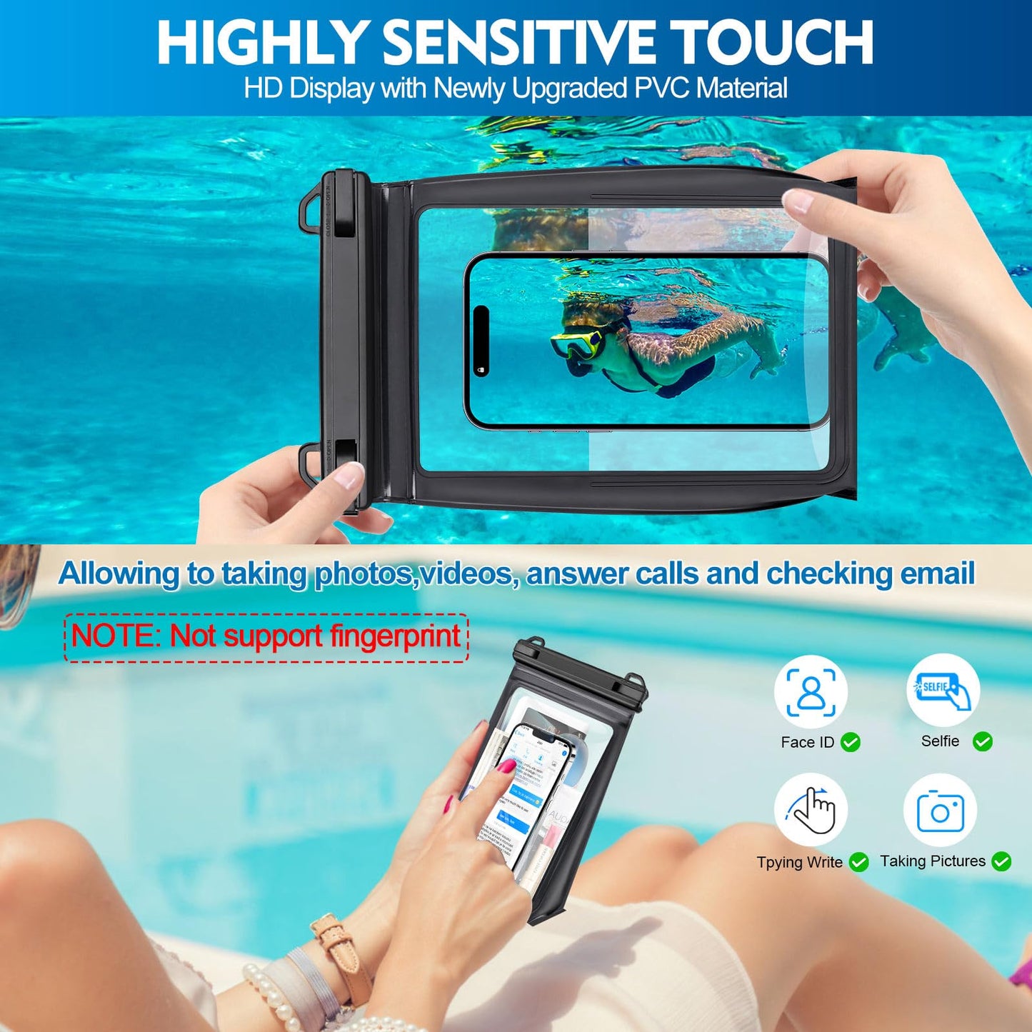 Large Floating Waterproof Phone Pouch [with Sealing Strip], Cell Phone Dry Bag for iPhone 17 16 15 14 Pro Max Galaxy S26 Ultra S25 All Devices, Waterproof Bag for Kayak Beach Vacation Essentials
