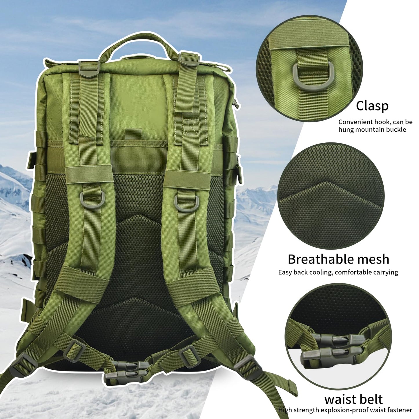 ILLINOS Tactical Backpack For Men, Large Army High Capacity Backpack, Men And Women Camping Escape Backpack, Hunting Assault Military Backpack 47L, 3-Day Evacuation Tactical Backpack