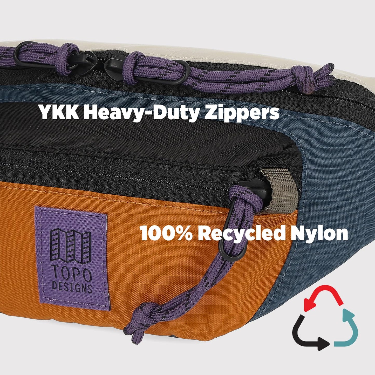 Topo Designs Mountain Waist Pack, Hip Bag, 100% Recycled Nylon Construction, 2L capacity, YKK Zips (Black/Black)