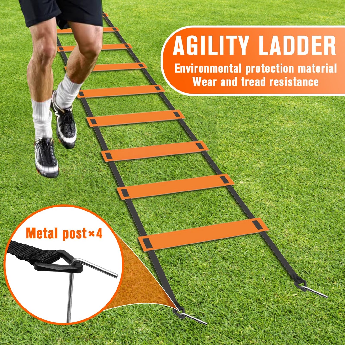9TH SHOP Agility Ladder, Speed Ladder Agility Ladder, 20 Feet 12 Adjustable Rungs Training Ladder for Footwork and 10 Soccer Cones, 4 Stakes with Carry Bag