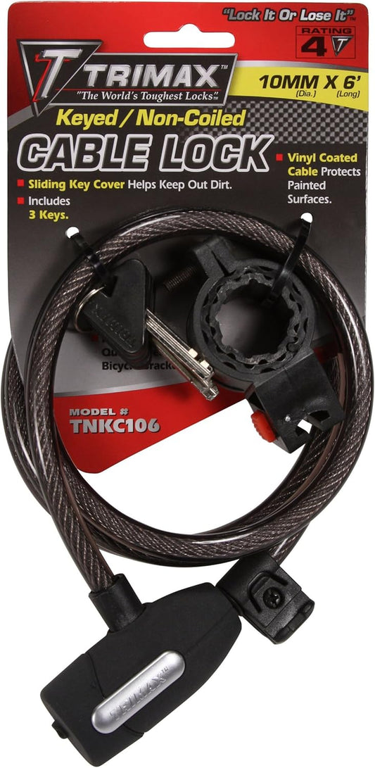 Trimax TNKC106 72" x 10 mm Medium Security Non-Coiled Cable Lock with Bracket