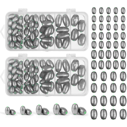 Poen 140 Pcs Egg Sinkers Fishing Sinkers Kit Removable Oval Shape for Drop Bass Worm Bullet Tackle Casting Saltwater Freshwater Fishing (1/10oz,3/16 oz,3/8 oz,1/2 oz,3/4 oz)