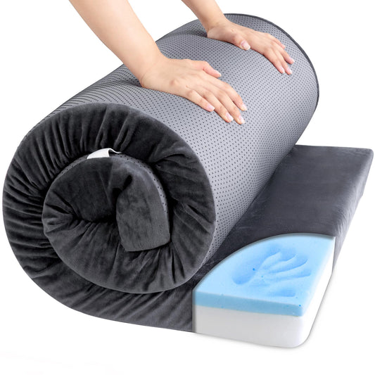 HOMBYS Memory Foam Camping Mattress for Outdoor Sleeping, 3" Thick Roll Up Porable Camping Mattress Pad Mat for Travel Truck Bed Tent (Grey, Single-75"x30"x3")