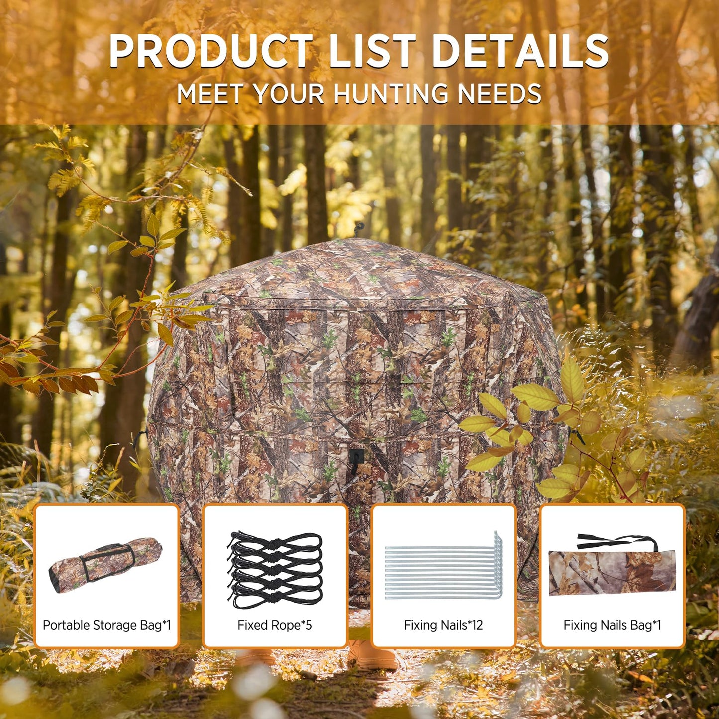 XProudeer Extra Large Hunting Blind 5-Sided Hunting Ground Blind for 3-4 Person 288 Degree See Through Deer Blinds Portable Camouflage Pop Up Blinds