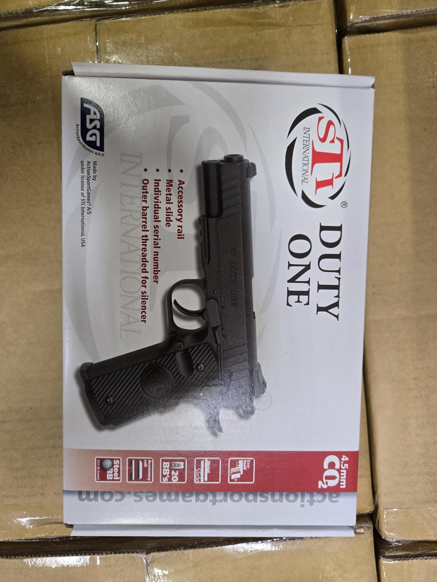 ASG STI Duty One 1911 CO2 Airgun, Full Metal, Non-Blowback, 4.5mm Steel BB, Black, Accessory Rail, Semi-Automatic