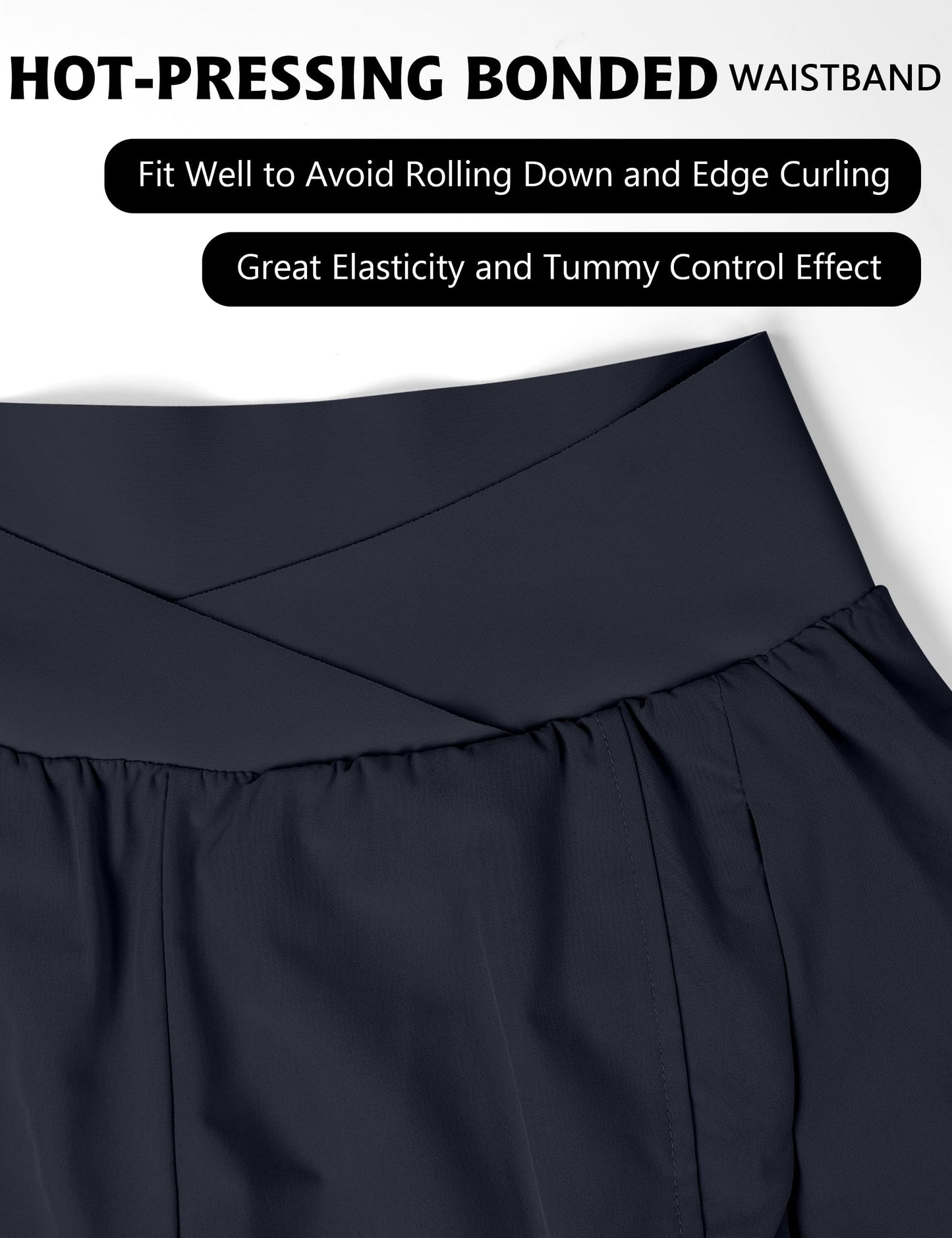 Blooming Jelly Women's Workout Shorts Athletic Running Crossover High Waisted Gym Sport Yoga Shorts with Zipper Pockets (Dark Blue,Small)