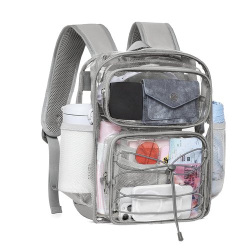 Telena Small Clear Bag for Stadium Events Heavy Duty PVC Transparent Mini Backpack Grey