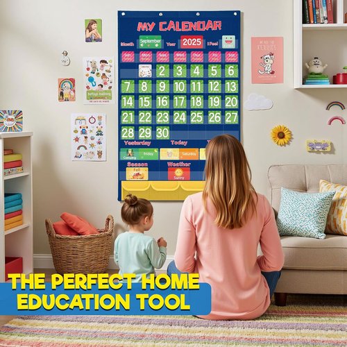 Classroom Monthly Calendar Pocket Chart with 144 Cards, Wall Calendar and Weather Chart for Kids Learning, Teacher Supplies for Kindergarten Preschool Elementary Homeschool