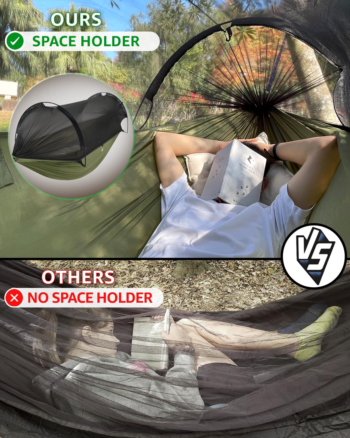 ADVOKAIR Camping Hammock with Mosquito Net Up to 500lbs, Ultralight and Portable Nylon Travel Hanging Hammock with Tree Straps, Perfect for Outside, Backpacking, Hiking and Backyard