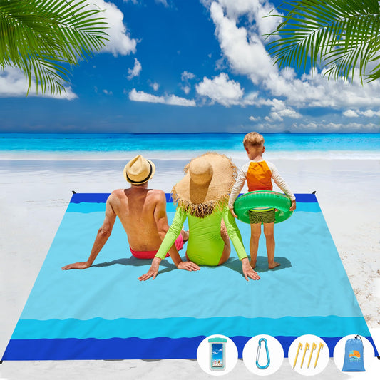 Aroveea Beach Blanket Waterproof Sandproof 1-7 Adult Oversized 78 '' × 81 '' Lightweight Durable Compact Sand Free Beach Mat for Travel Camping Hiking Picnic Blanket