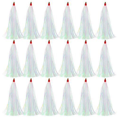 OROOTL Fishing Teasers, 18pcs Mylar Flash Bucktail Teaser Trolling Skirt Lure Tail for Saltwater Fishing Flounder Rigs Cod Sea Bass Wahoo, White
