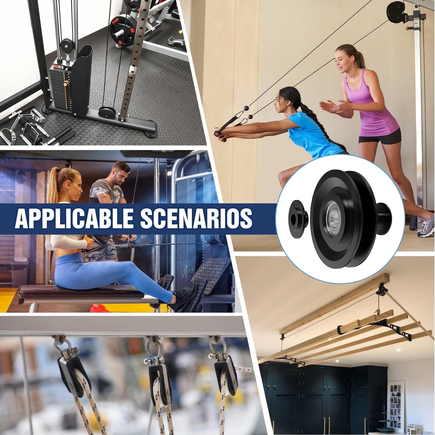 Anobeyi 90mm/3.5" Nylon Bearing Pulley, Cable Pulley Wheel Attachment, Universal Nylon Pulley for Home Gym Equipment Accessories, Pull-Down Smith Machine, Garage, Cable Machine (Black-12pcs)