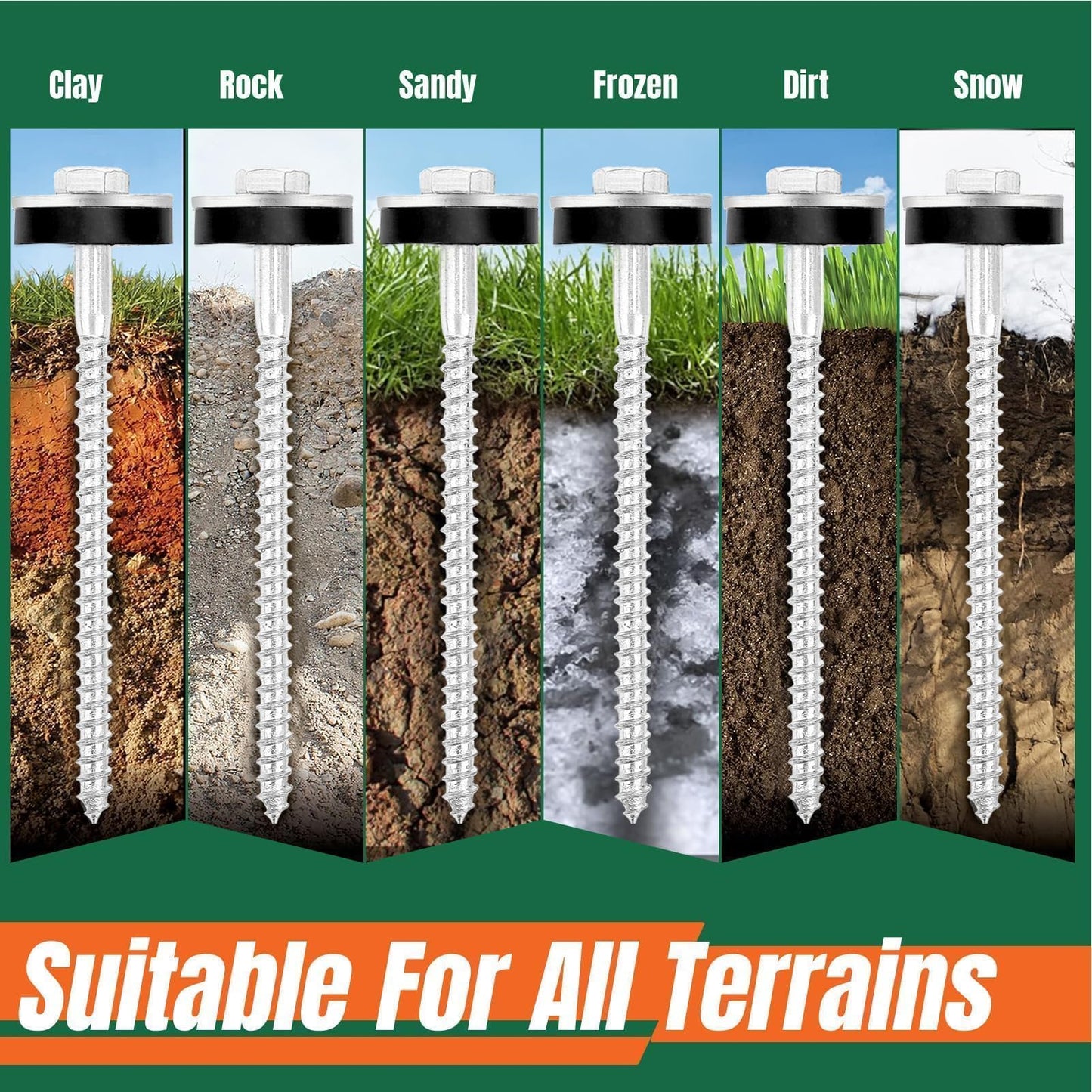 6 Pcs 6.2" Hex Pegs Drillable Threaded Tent Pegs Or Tent Stakes, Screw in Tent Pegs Stakes for Garden Canopies Grassland Canopies Awnings Camping Travel (Hex Tool and Storage Bag)