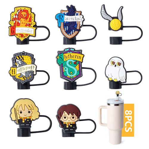 XGWYANT 8-Piece Harry Straw Covers for Stanley Cup, 0.4in/10mm Diameter Straw Toppers Cap,Compatible with Stanley 20 30&40 0z Cup, Dust-Proof Straw Caps for Water Bottle…, standardized, Black