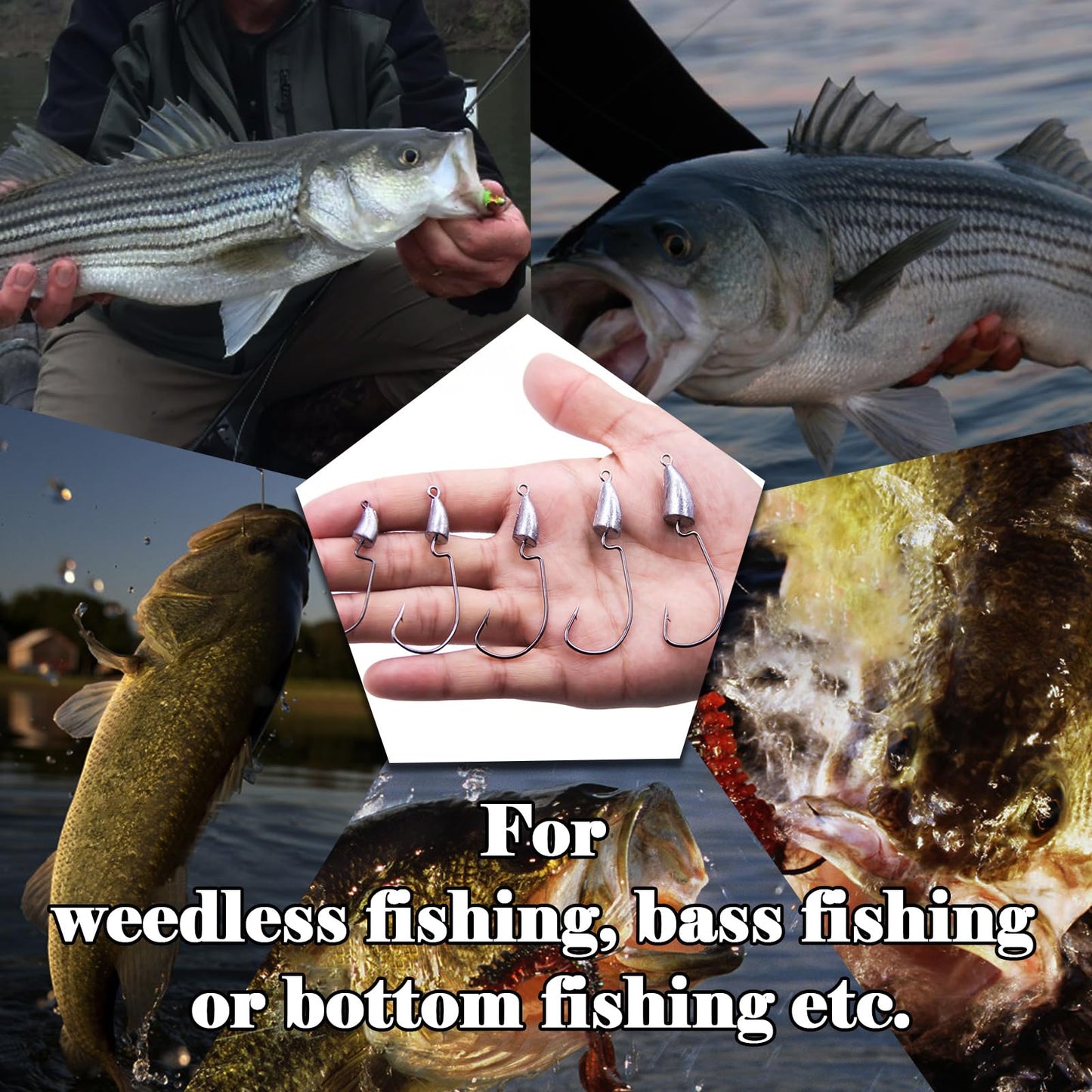 FishTrip Bullet Jig Head Weighted Hooks,10pcs Texas Rigs EWG Hooks for Bass Fishing Saltwater 1/16 oz