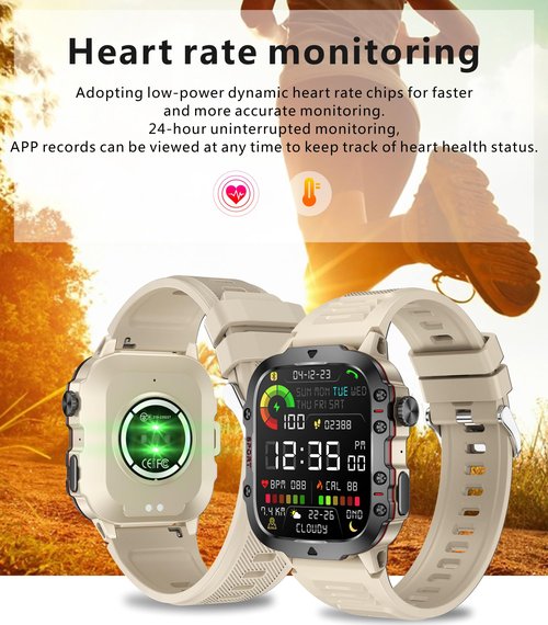 Military Smart Watch Answer Make Calls Smartwatch Compatible iPhone Android Phones 1.96" Fitness Tracker Heart Rate Monitor Sleep Monitor Pedometer