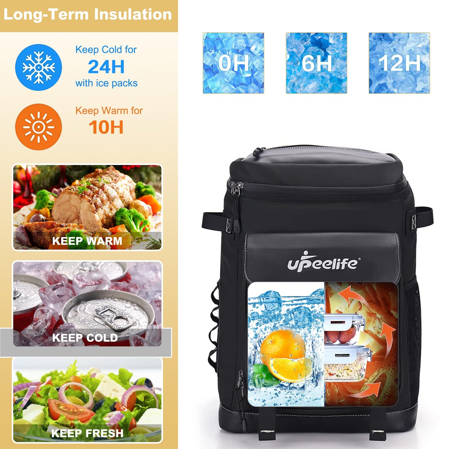 Cooler Backpack, 42 Cans Leakproof Cooler, Insulated Cooler Bag Soft Lightweight Ice Chest Backpack Lunch Backpack for Camping, Hiking, Beach (Black)