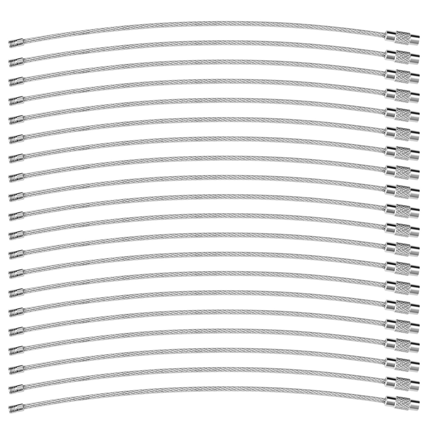 7.8 Inch Silver Wire Keychain Cable,Large Nylon Coated Stainless Steel Key Ring Loop Holder,2mm Heavy Duty,20PCS