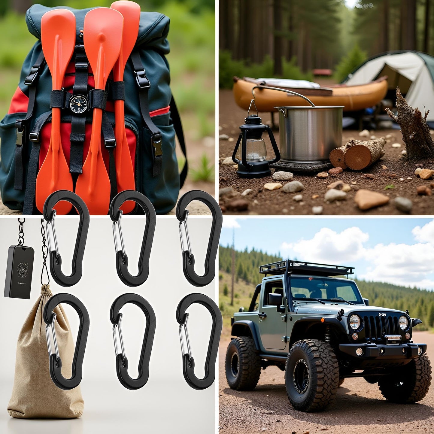 6Pcs Black Carabiner Clips Heavy Duty Bright Buckles Gourd Shape for Camping Accessory and Keychain Carabiners