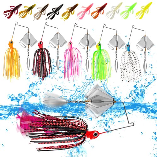 TOEWSN Premium Bass Fishing Buzzbait Kit - 3-in-1 Spinner Baits, Multicolor Topwater Swimbaits & Hard Metal Lures for Bass, Pike & Trout + 10pc Swamp Monster Rage Bug Baits (Small)