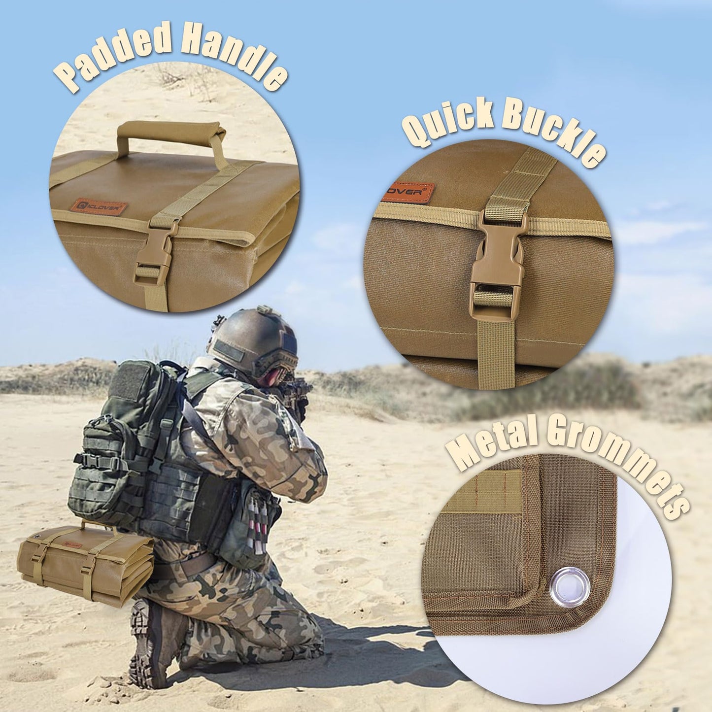 IC ICLOVER Shooting Mat, Tactical Prone Padded Shooting Mats, with 2 Pockets & Molle Webbings & Bipod Holder, Extra Large Non-Slip Waterproof Foldable Pad Blanket for Long Range Rifle Shooting Hunting