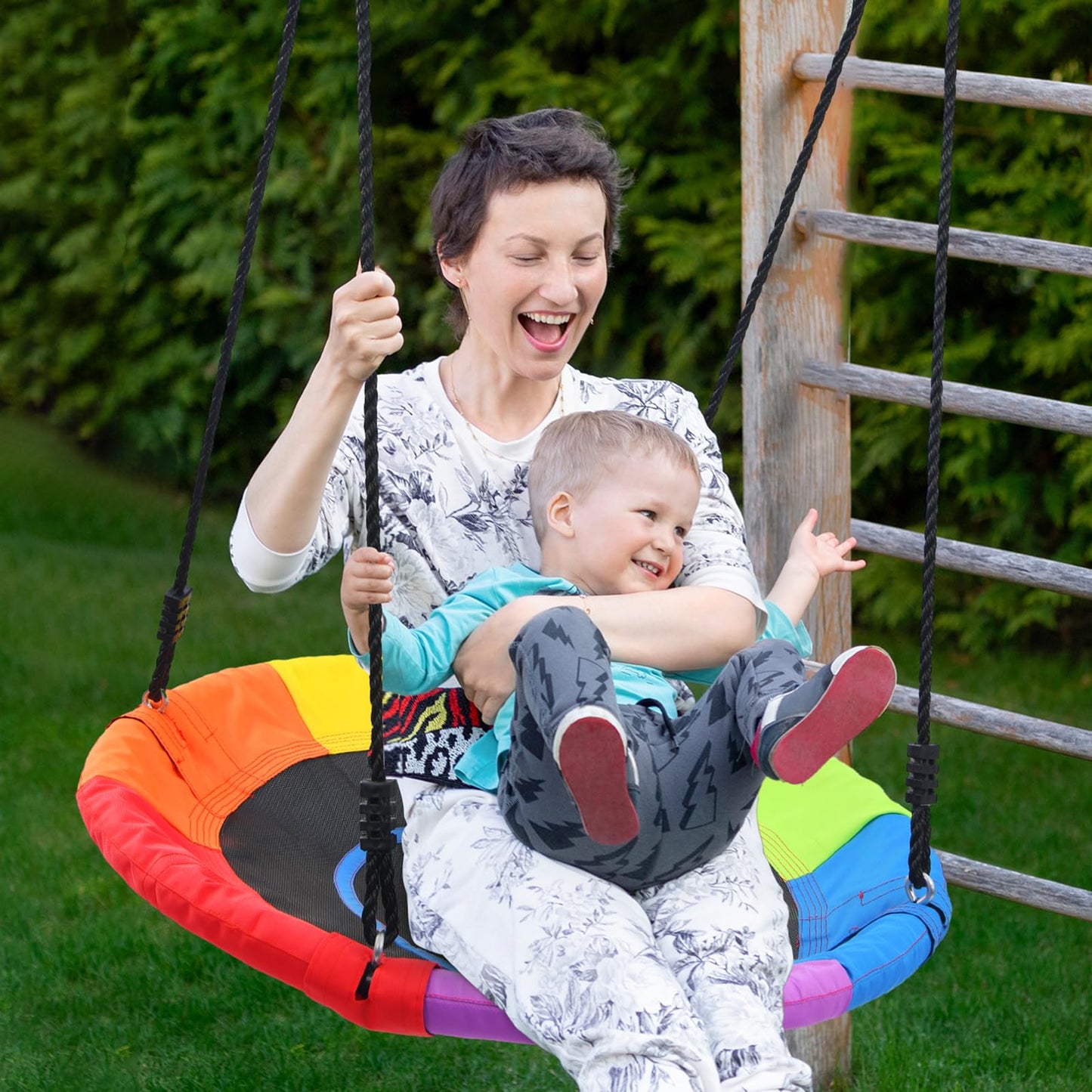 Trekassy 700lb 40 Inch Saucer Tree Swing for Kids Adults Outdoor 900D Oxford Waterproof with 2pcs Tree Hanging Straps, Steel Frame and Adjustable Ropes