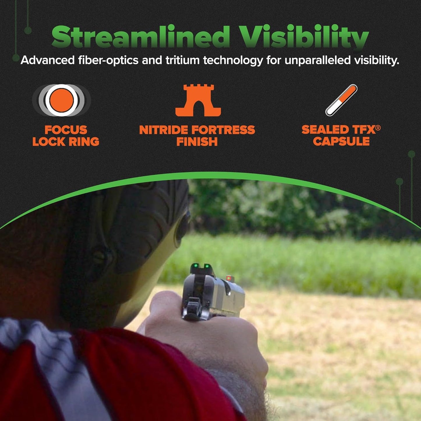 Truglo TFX PRO Night Sight for Handguns - Glowing Tritium & Fiber Optic, Compact & Durable