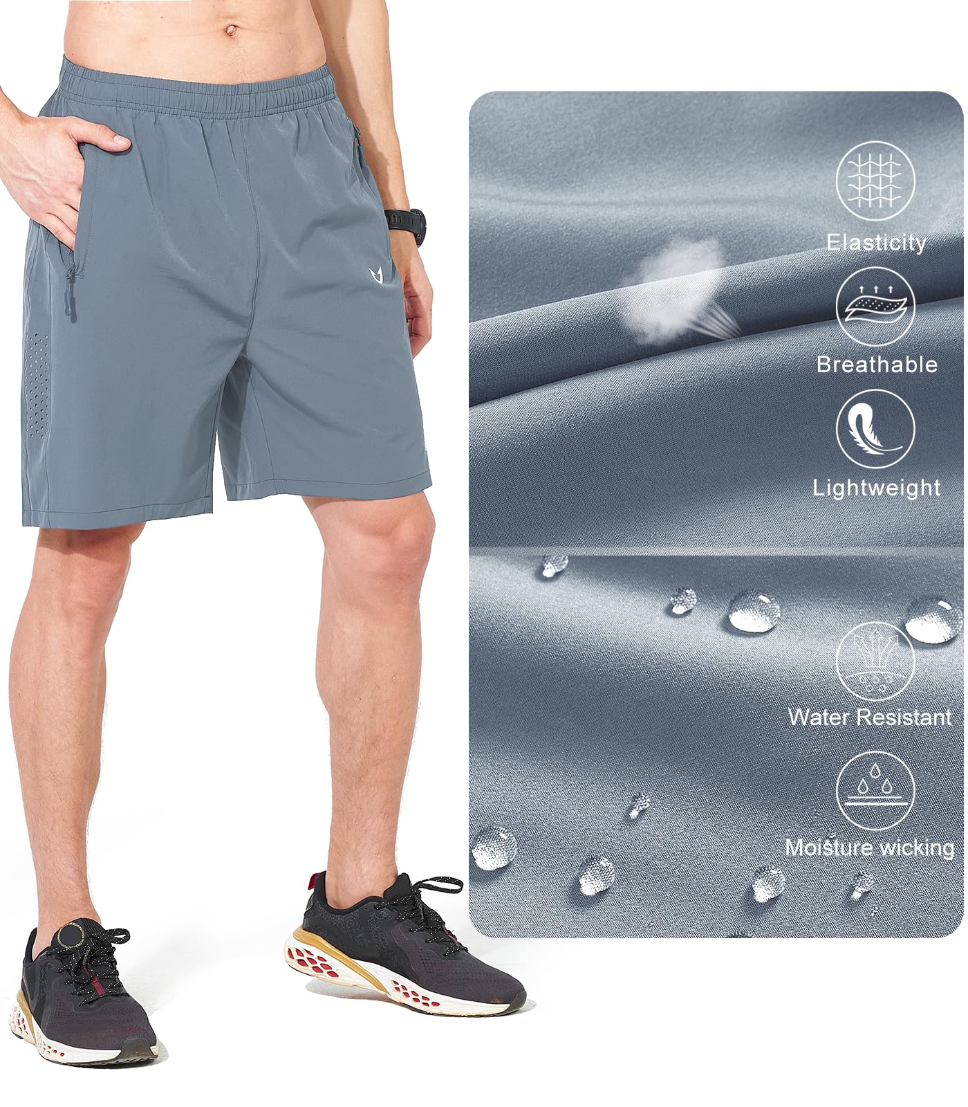 NORTHYARD Men's Athletic Running Shorts Quick Dry Workout Shorts 7"/ 5"/ 9" Lightweight Sports Gym Basketball Tennis Hiking Exercise CLOUDGREY XL