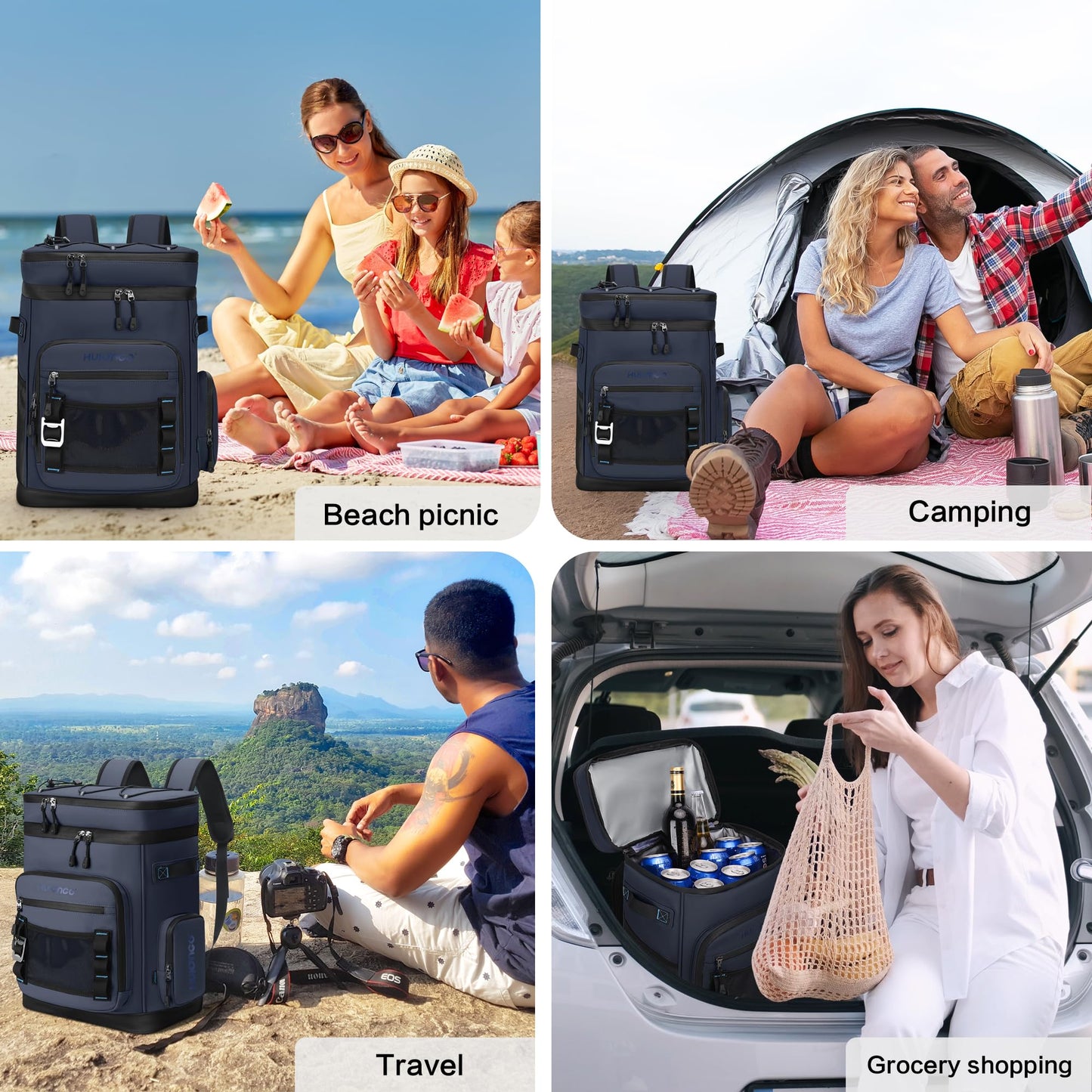 Hulongo 48Cans Large Cooler Backpack, Leakproof Insulated Backpack Cooler for Men & Women, Waterproof, 30L, Dark Blue