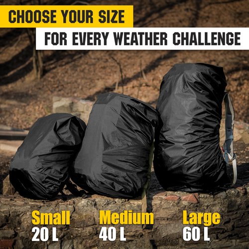 M-Tac Backpack Rain Cover Waterproof - Bag Rain Cover 50-60L - for Hiking Travel Camping Military (Black, Large)