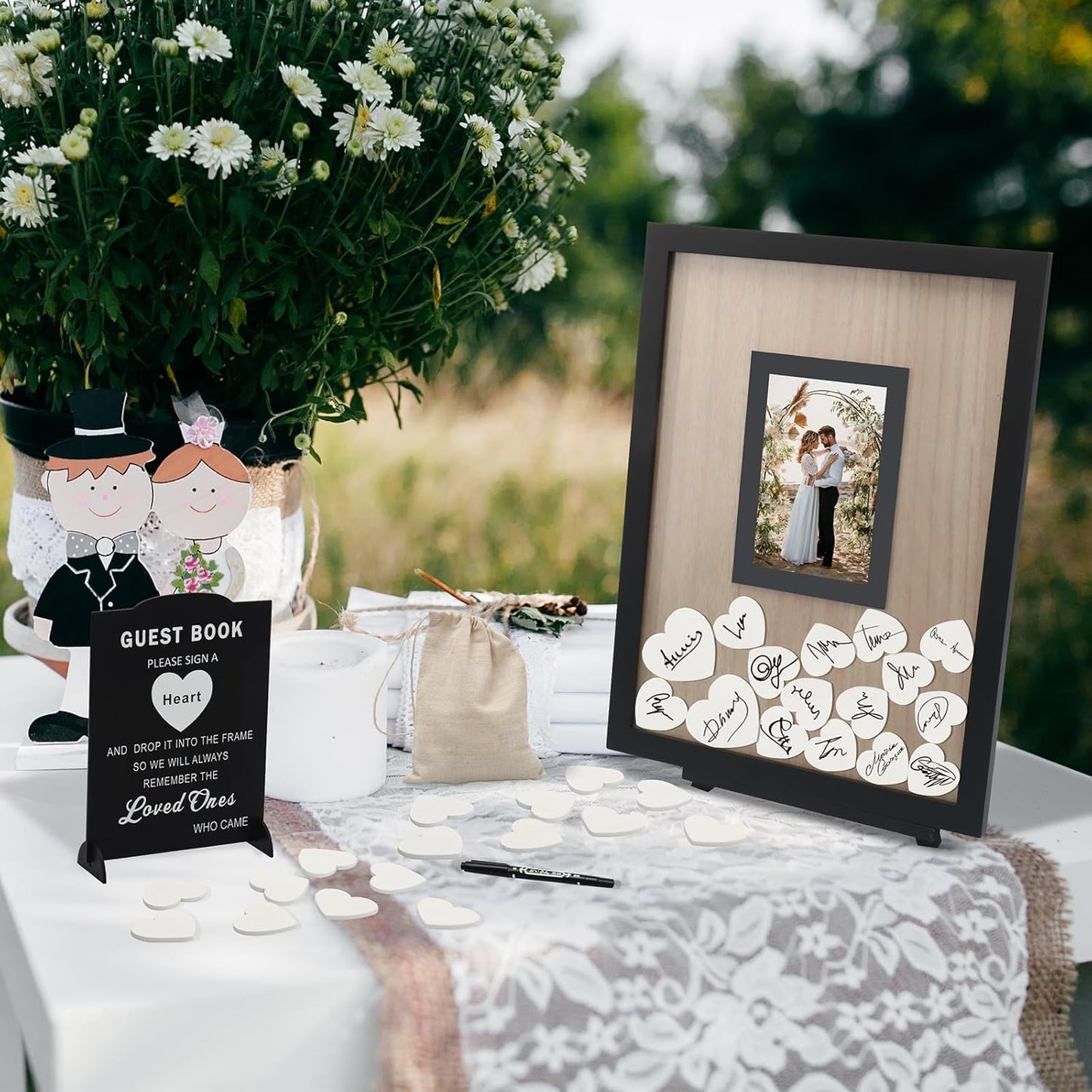 Wedding Guest Book Alternative, Guest Book Wedding Reception, Wedding Guest Book with Wooden Hearts Guest Book Signs for Wedding Anniversary Birthday Party Baby Shower