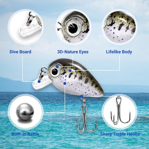 SHINETAO 5PCS Micro Crankbait Fishing Lures for Bass Trout Topwater Lures Kit Slow Sinking Sturdy Vib Set for Fishing Lovers Pocket Mini Lure Fishing Tackle Kits for Children