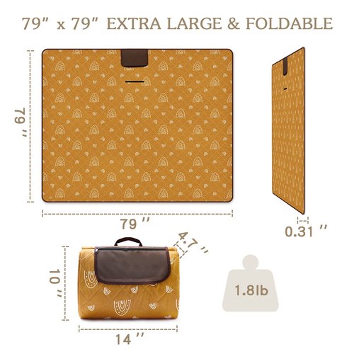 Picnic Blankets 79"x79", Waterproof Foldable Picnic Mat, Extra Large Outdoor Blanket for Camping on Grass, Portable Sandproof Beach Blanket for Travel Hiking, 3 Layer Thick Picnic Rug(Rainbow Pattern)