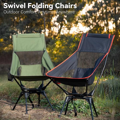 Thallike Upgraded 360° Swivel Camping Chair for Adults, Portable Folding Chair with Cup Holder, Lightweight Compact Backpack Outdoor Chair for Travel, Fishing, Hiking, and Beach