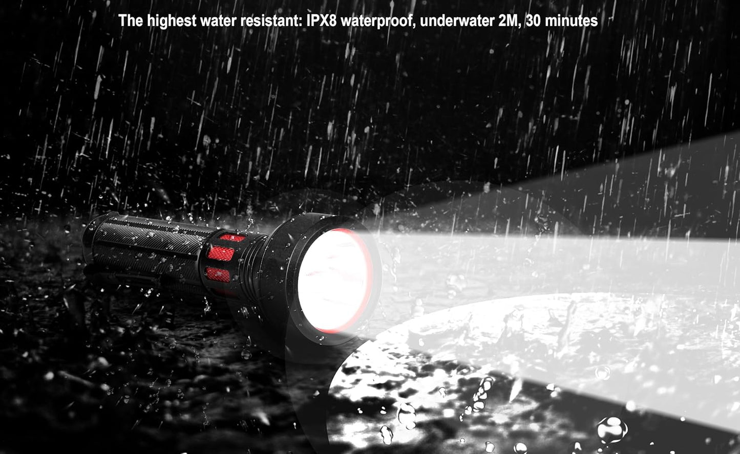 Super Bright Flashlight Tactical Military Grade 365m Ultra High Beam Pocket Waterproof IP68 Small LED Flashlight CR123A Battery Power 900 Lumens Mini Police EDC survival Camping Torch Light Gear