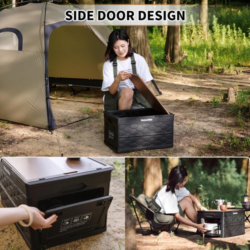 Naturehike Lispace Camping Table with Storage Box, 50L Collapsible Trunk Organizer with Lid, Folding Storage Bin for Camping Picnic Home