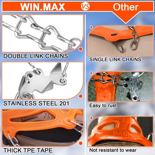 WIN.MAX Crampons for Shoes, Traction Cleats Ice Snow Grips with 19 Stainless Steel Spikes, Shoe Talons Anti - Slip Boots Spikes for Walking, Jogging, Climbing and Hiking (Orange, L)…