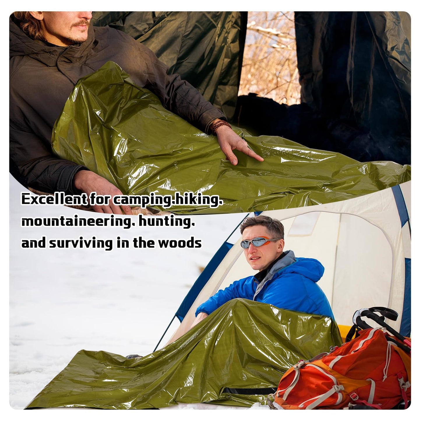 Mixweer 12 Pcs Emergency Sleeping Bag Portable Survival Sleeping Bag Thermal Bivy Sack Lightweight Emergency Shelter for Homeless People Waterproof Bivy Bag for Camping Hiking Adventure Outdoor, Green