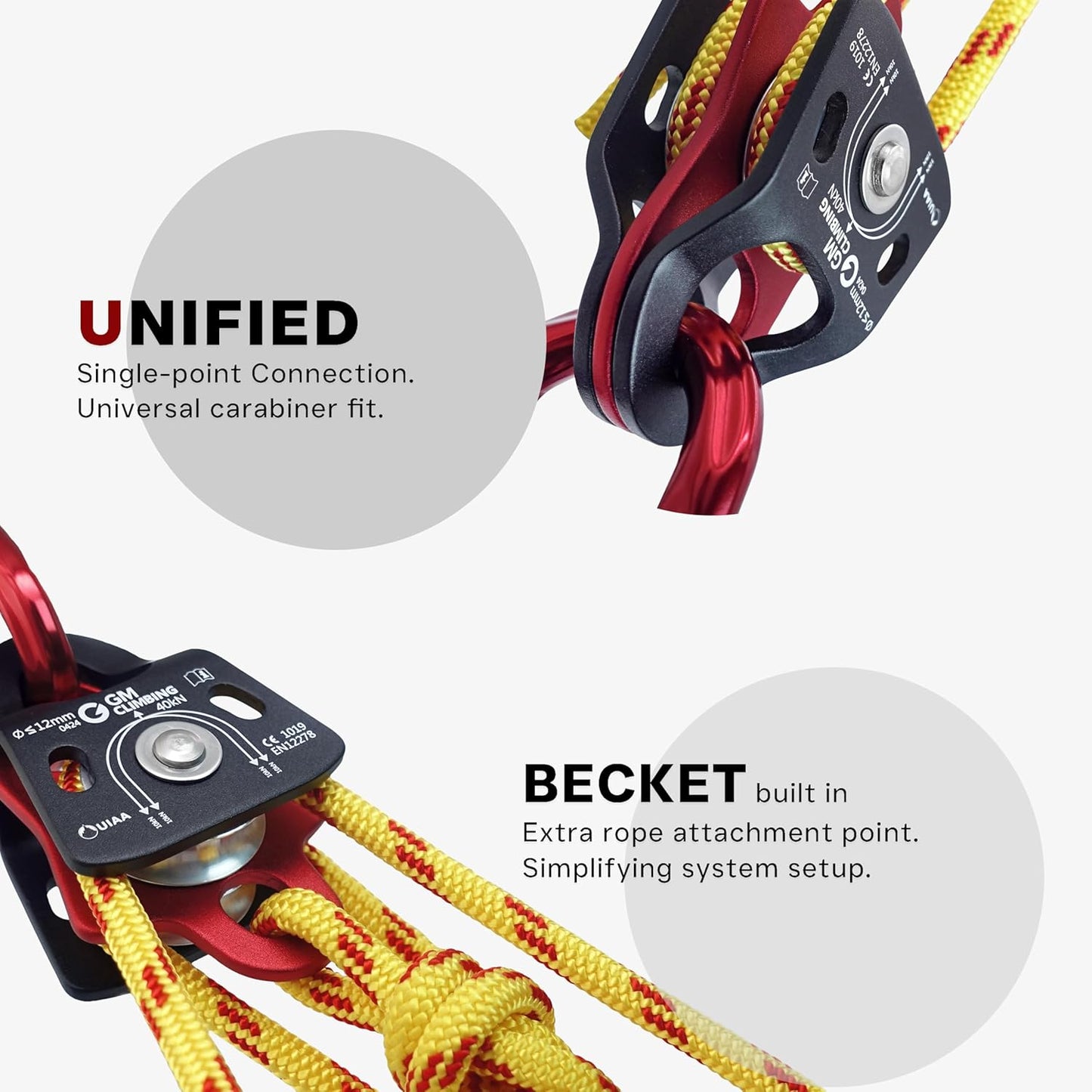 GM CLIMBING 40kN Micro Double Pulley Prusik Minding Ball Bearing UIAA CE for Progress Capture System Rigging Hauling Rescue Arborist Tree Climbing