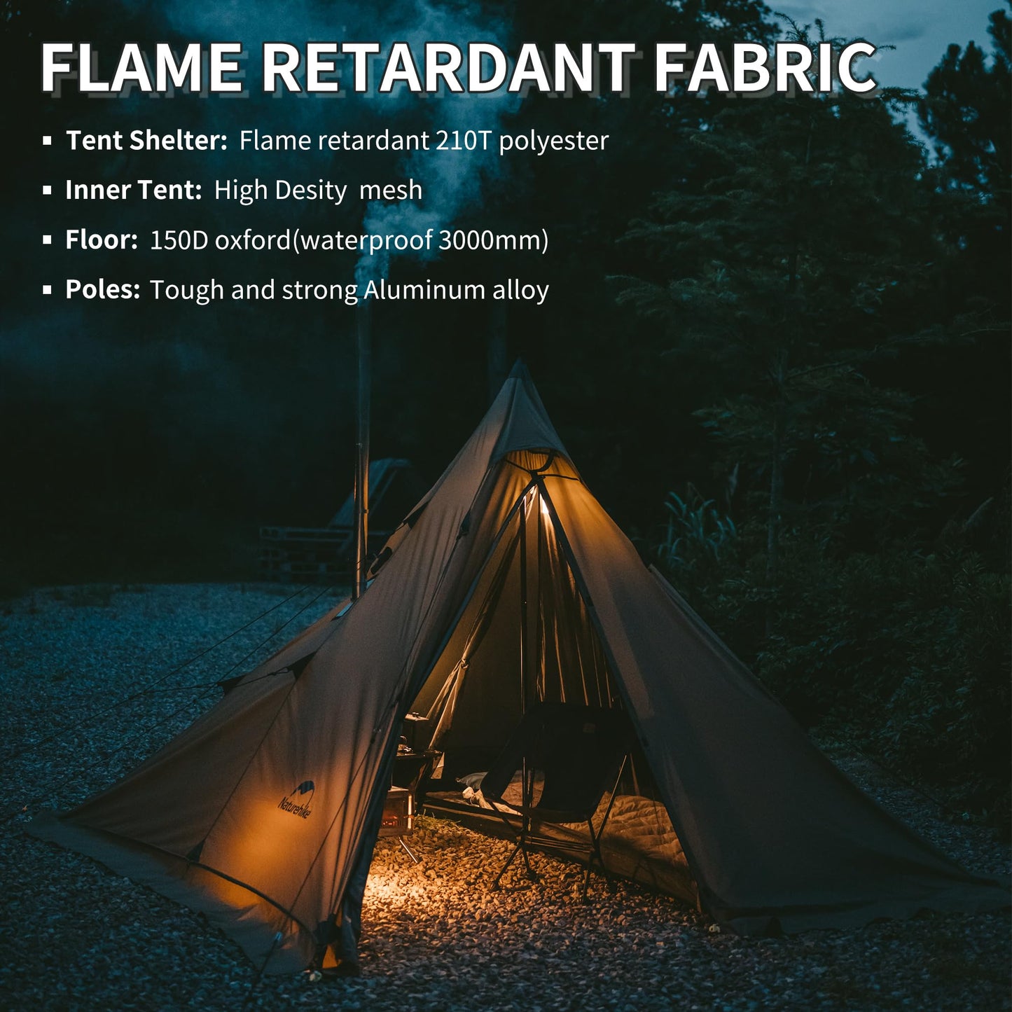 Naturehike Ranch Fire Teepee Tent, 4 Season Hot Tent with Stove Jack, Windproof Waterproof Cold Weather Winter Tents for Camping