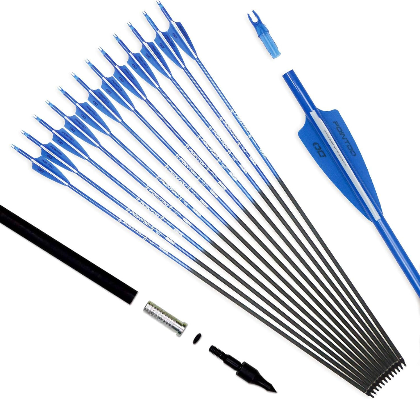30inch Carbon Arrow Fluorescence Color Targeting and Practice and Hunting Arrows for Compound Bow and Recurve Bow with Removable Tips(Pack of 12)
