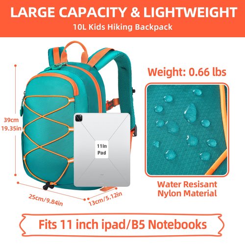 Unineovo 10L Kids Hiking Backpack, Small Waterproof Travel Daypack for Camping, Lightweight Pack for Boys or Girls Ages 4-12 (Green)