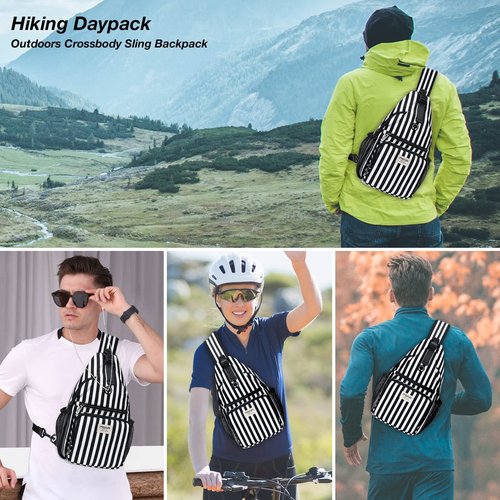 MOSISO 2 Pack Sling Backpack, Vertical Stripe Sling Bag with Front Raised Pocket&Multipurpose Crossbody Shoulder Bag Travel Hiking Daypack, Space Gray&Black