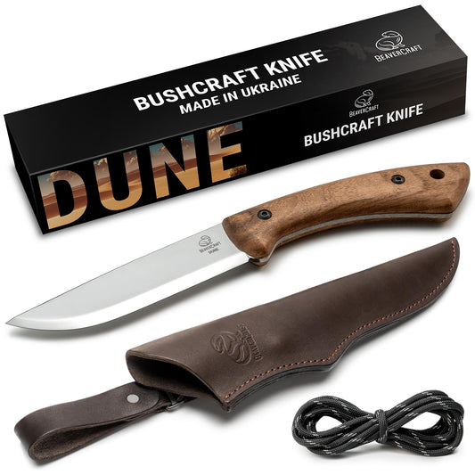 BeaverCraft Bushcraft Knife Full Tang Carbon Steel with Leather Sheath – Camping Bush Knife Fixed Blade – Outdoor Bushcraft Knives BSH1 Dune
