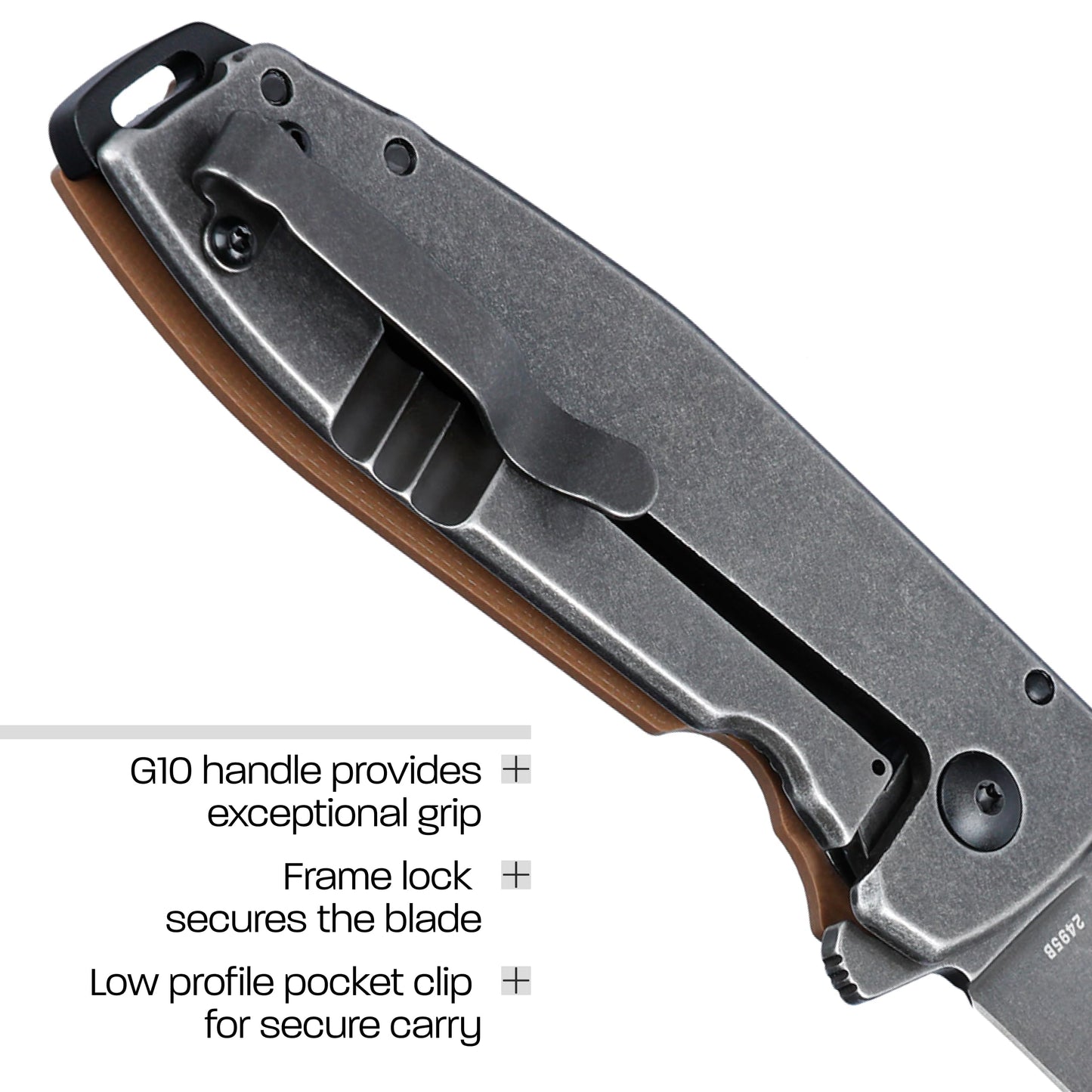 CRKT Squid XM Everyday Carry Assisted Folding Knife with Frame Lock: D2 Plain Edge Blade, G10 Handle, Pocket Clip, 2495B