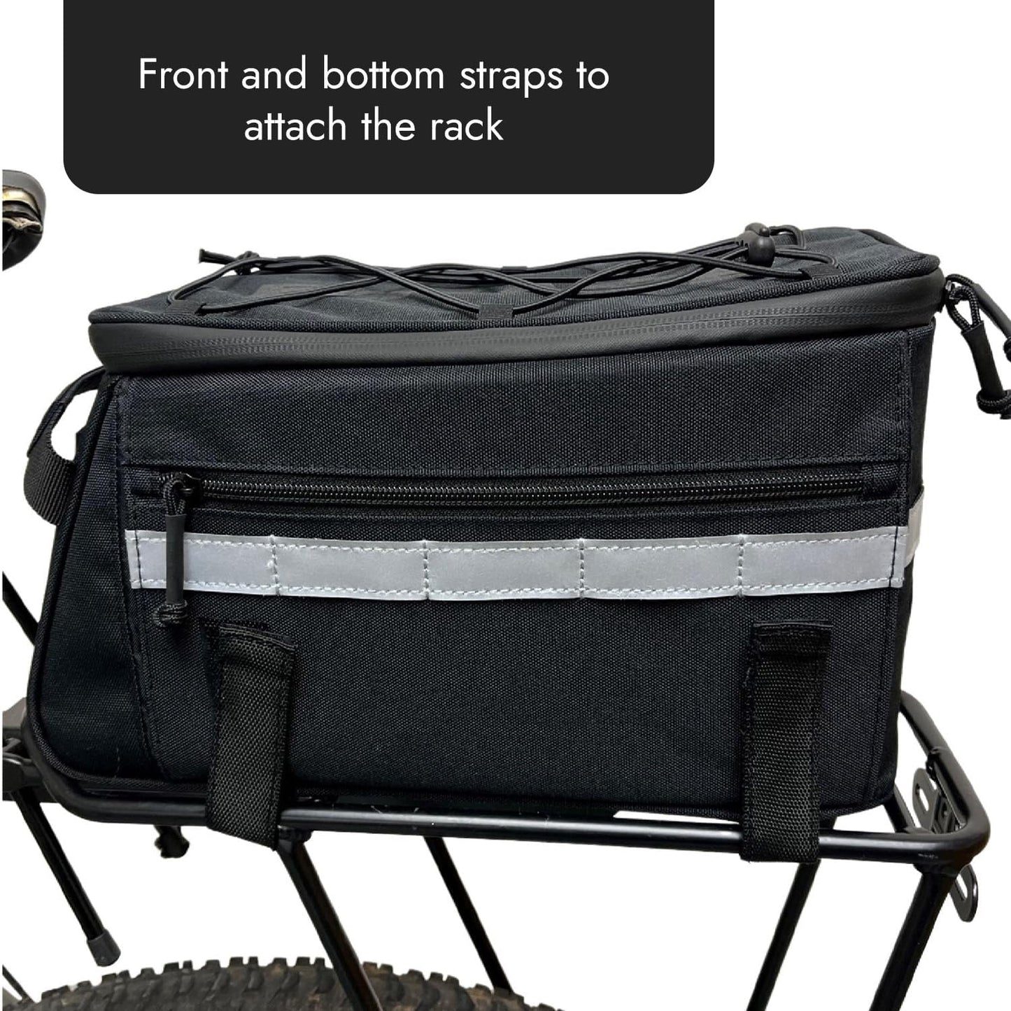 BiKase Big Momma Bike Trunk Bag - Universal Fit Medium Rear Rack Bag with Side Pockets, Top Bungee, Mesh Pocket, Key Holder & Reflective Accents - Spacious Bicycle Rack Bag for Ebikes & Bicycles