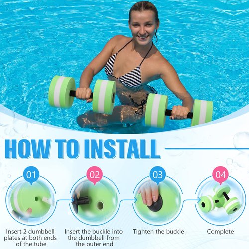 PullCrease 4 Pcs Water Weights Aquatic Exercise Dumbbells for Pool Water Dumbbell Set EVA Foam Pool Weights Dumbbells Resistance Water Aerobics Weight Fitness Barbells Equipment(Pink, Green)