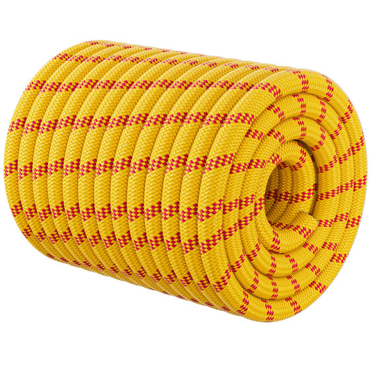 Double Braided Arborist Rigging Rope - 1/2 in X 150 ft 48 Strands Rappelling Outdoor Pulling Heavy Duty Polyester Bull Rope for Swing Tree Work Camping Rescue Hiking - Yellow